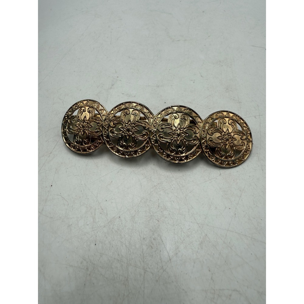 Vintage Gold Tone Filigree Circle Disc Hair Barrette French Clip Made in Korea
